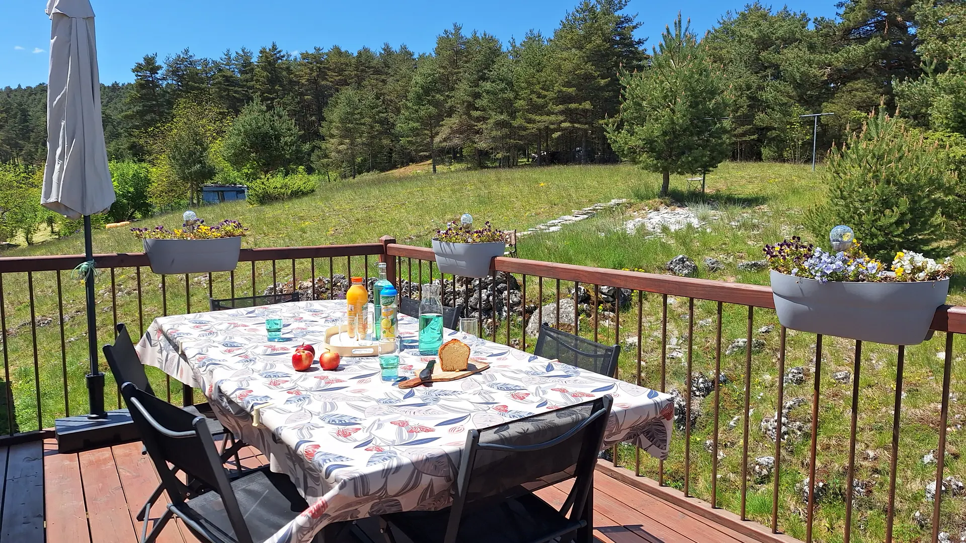 Terrasse avec vue sur terrain