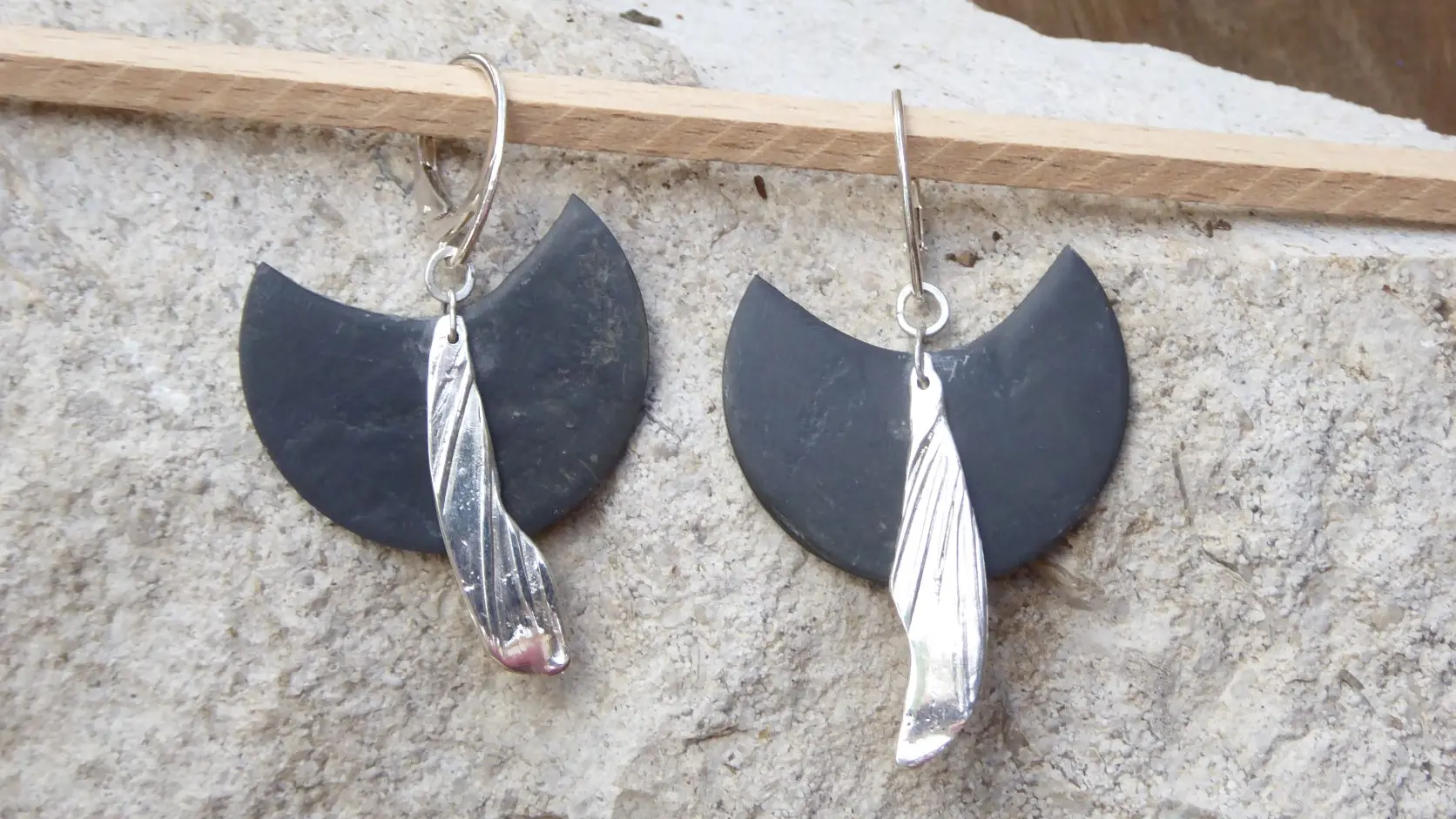 Boucles d'oreilles, ardoise et argent