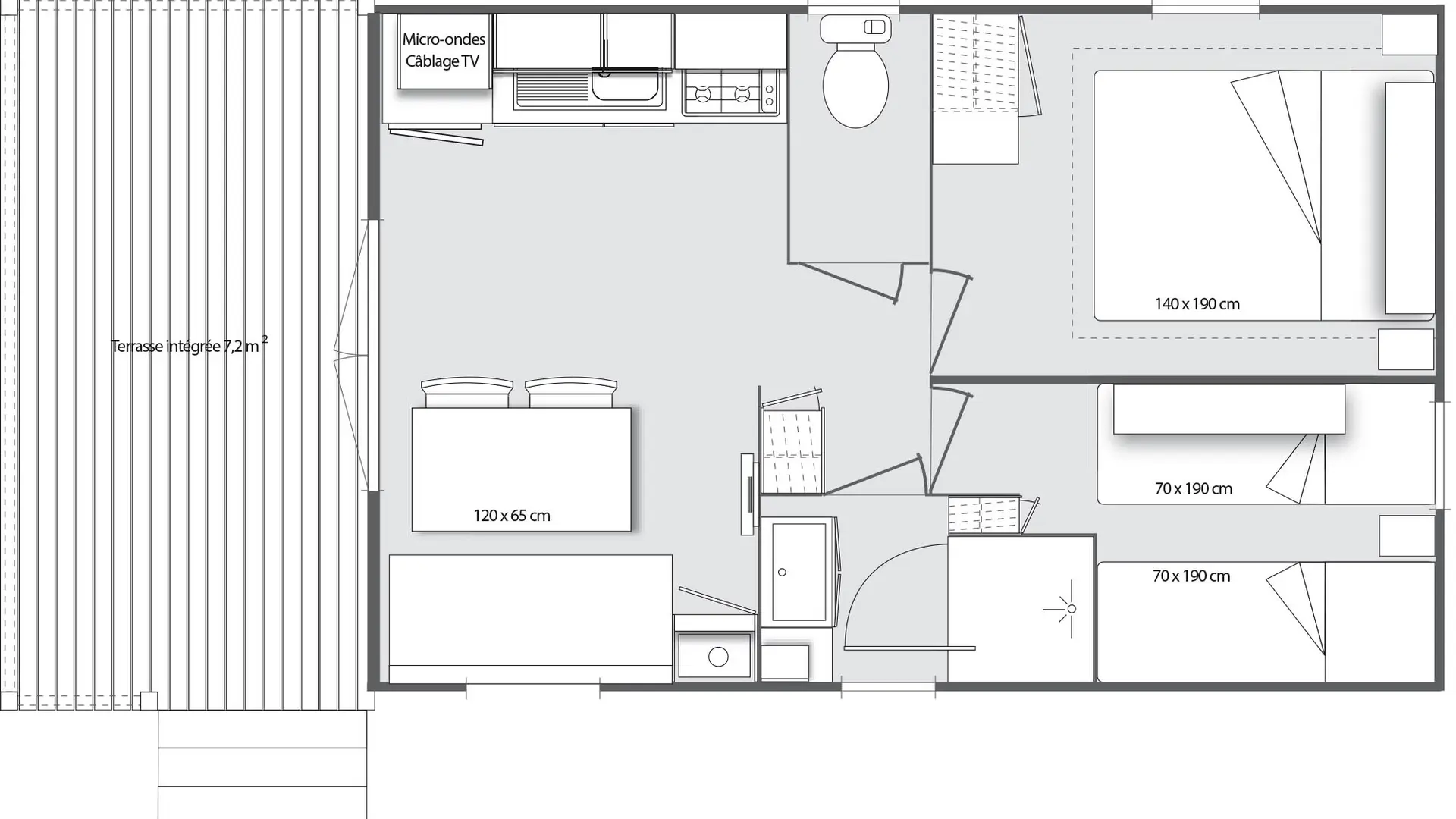 Plan mobilhome 4p - Lac du Der - Camping La Forêt