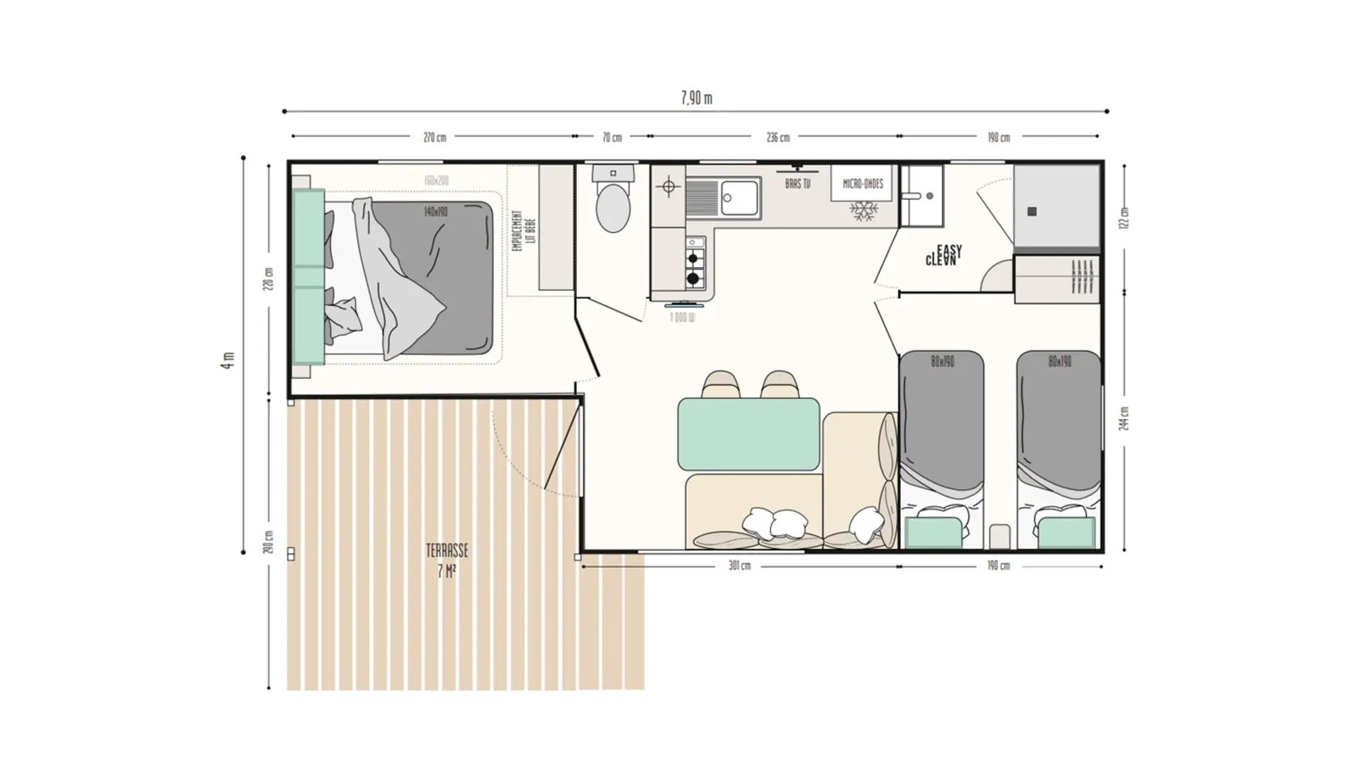 plan mobilhome 4p - Lac du Der - Camping La Forêt