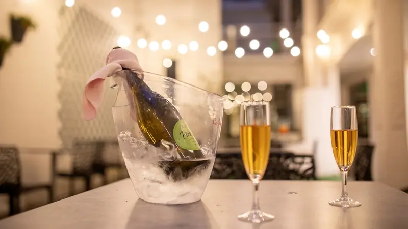 Lourdes Hôtel Croix des Bretons- terasse patio champagne