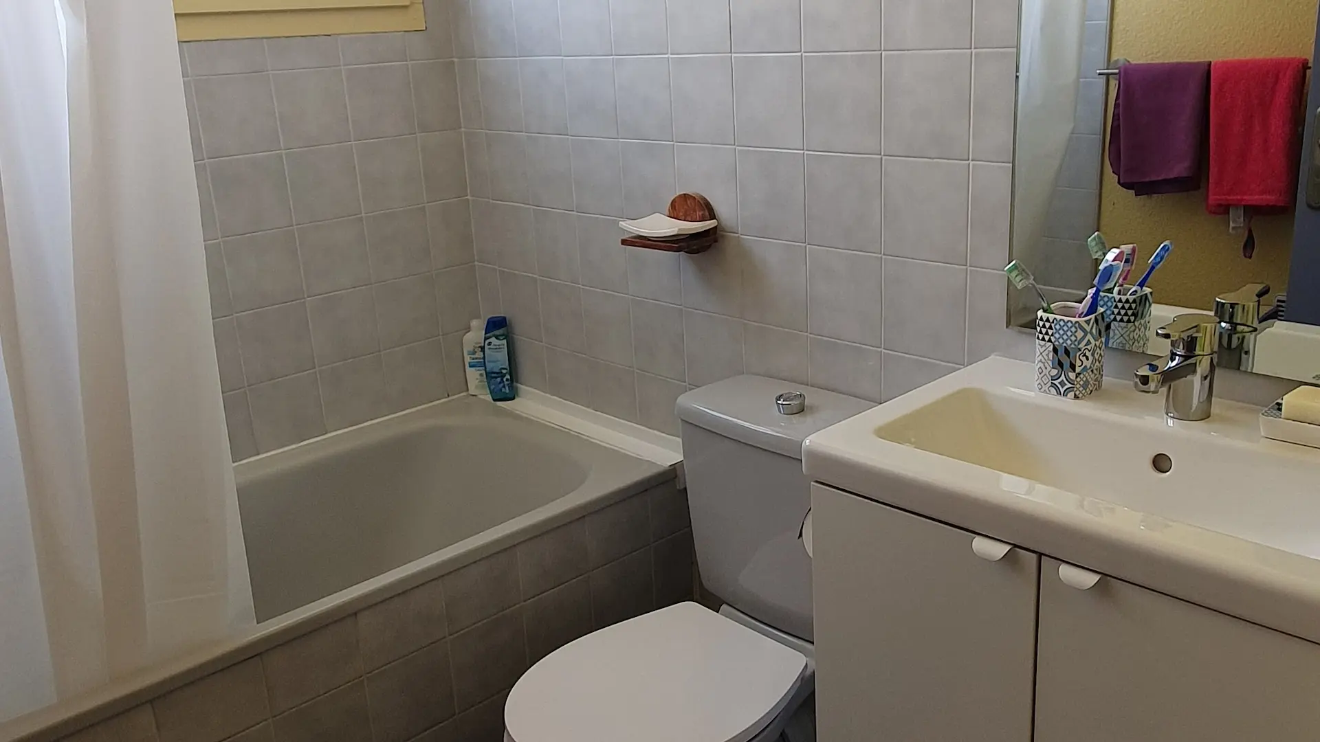 Salle de bain avec rideau