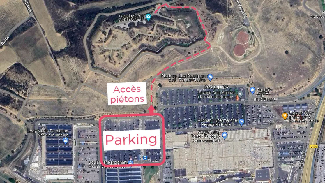 Serrat d'en Vaquer - Accès piétons depuis parking Auchan - plan vue de dessus ©2024 Google