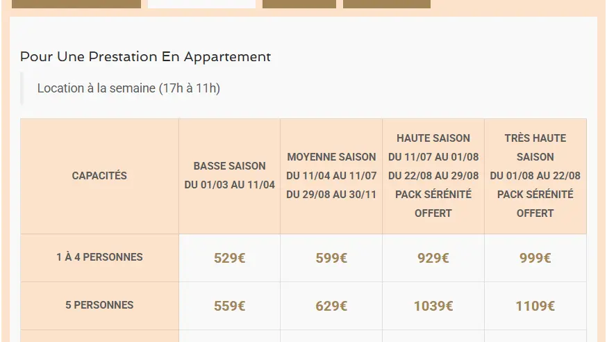 Village vacances - APPARTEMENT - tarifs 2026