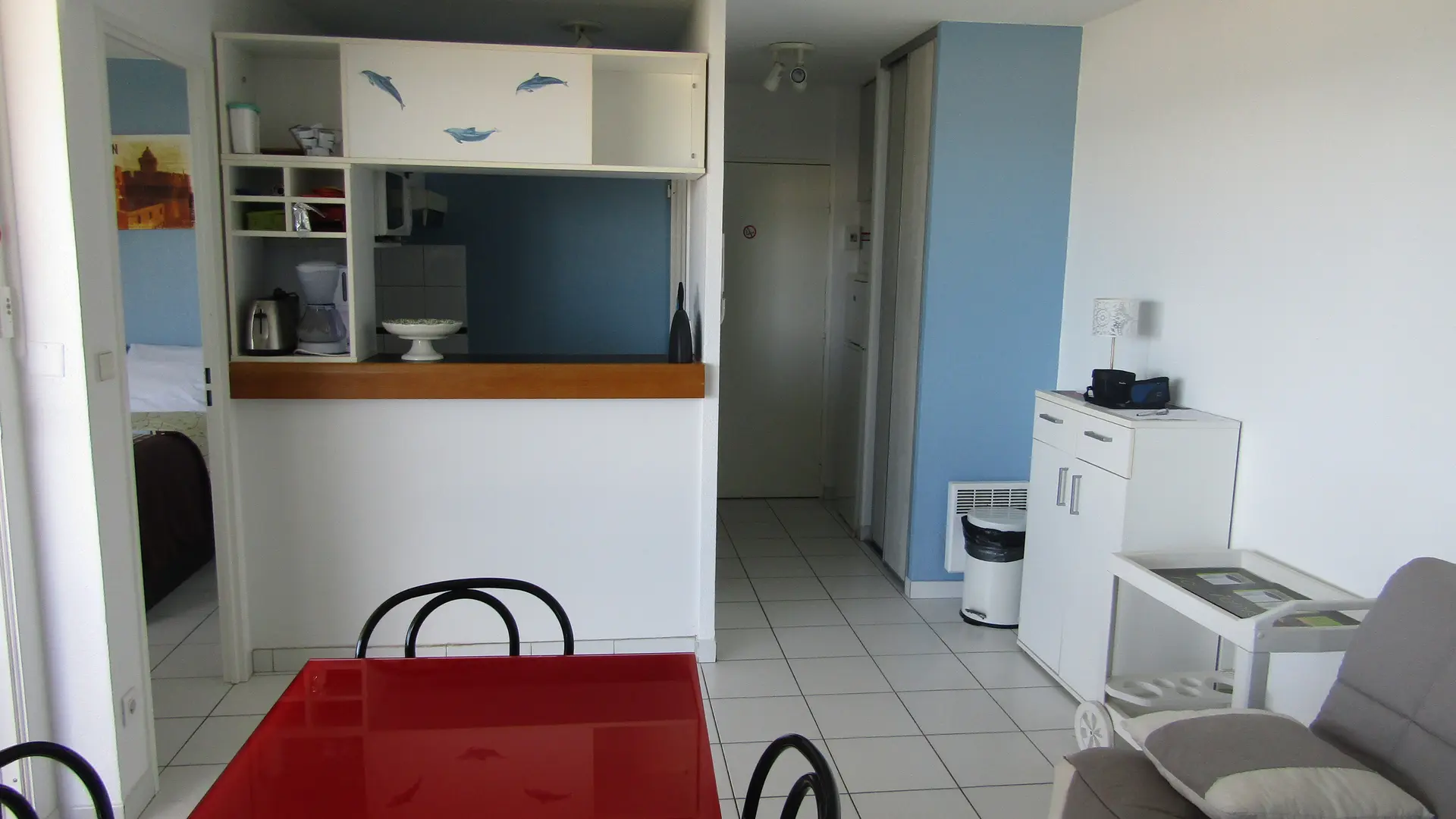 vue salon coin cuisine entréel