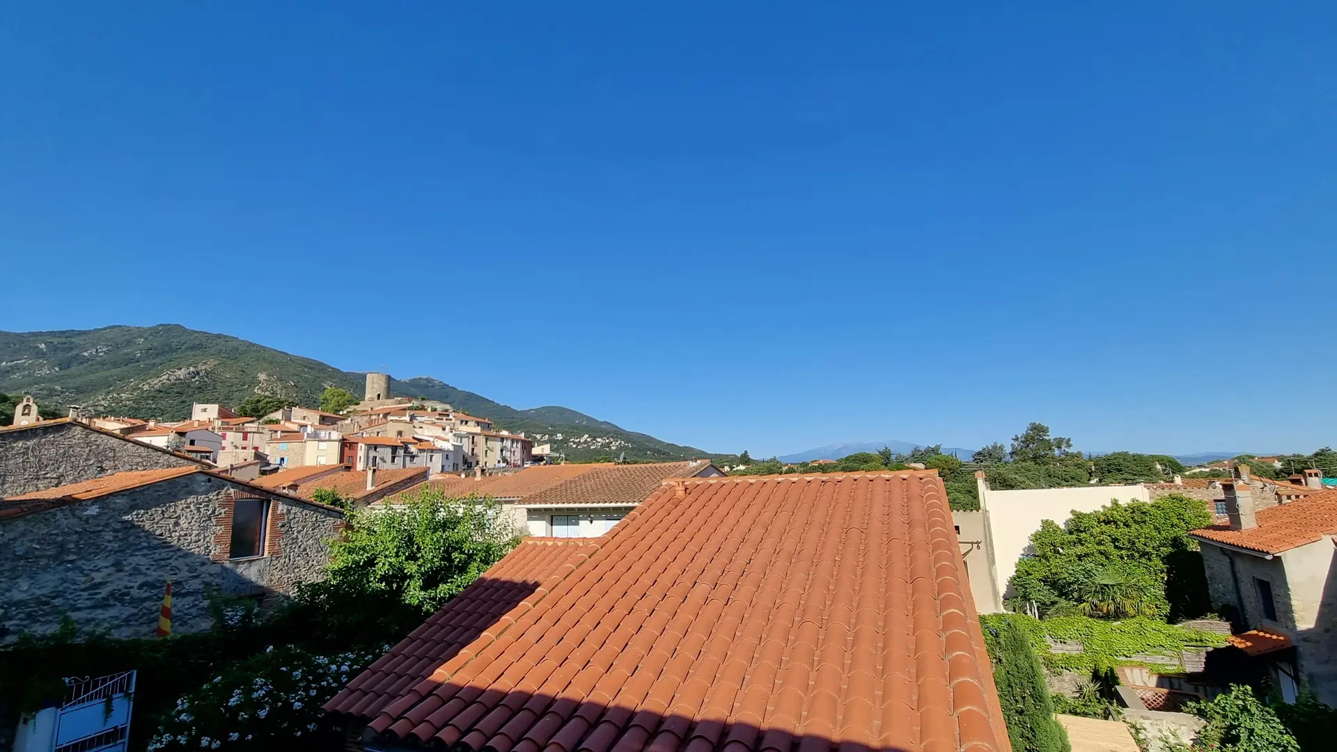 Le vieux village et le Canigó début juillet