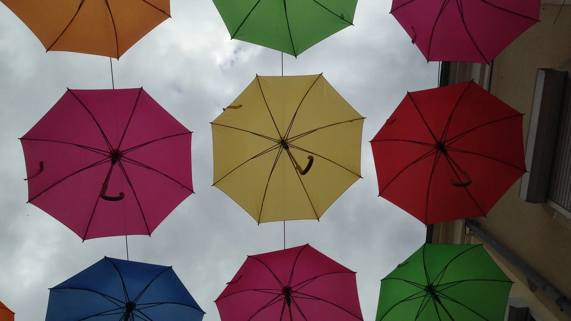 Les parapluies de Fresnay-sur-Sarthe dans les Alpes Mancelles