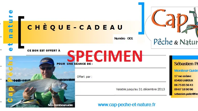 SÉBASTIEN PALIER - CAP PÊCHE ET NATURE-L'AIGUILLON-LA-PRES-cheque cadeau