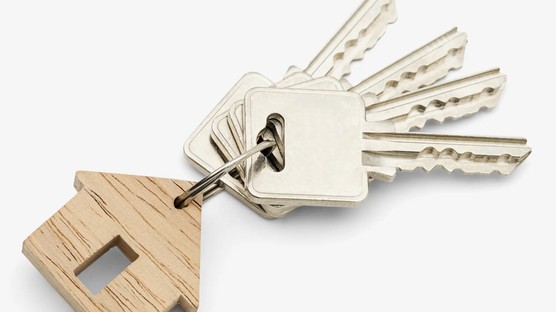 Wooden keychain on white background