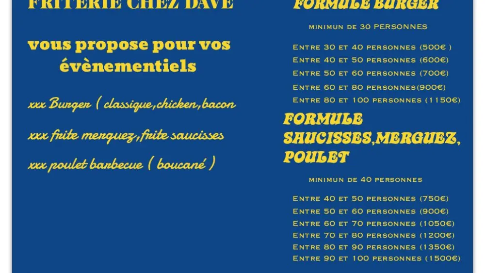 Menu événemtiel Chez Dave