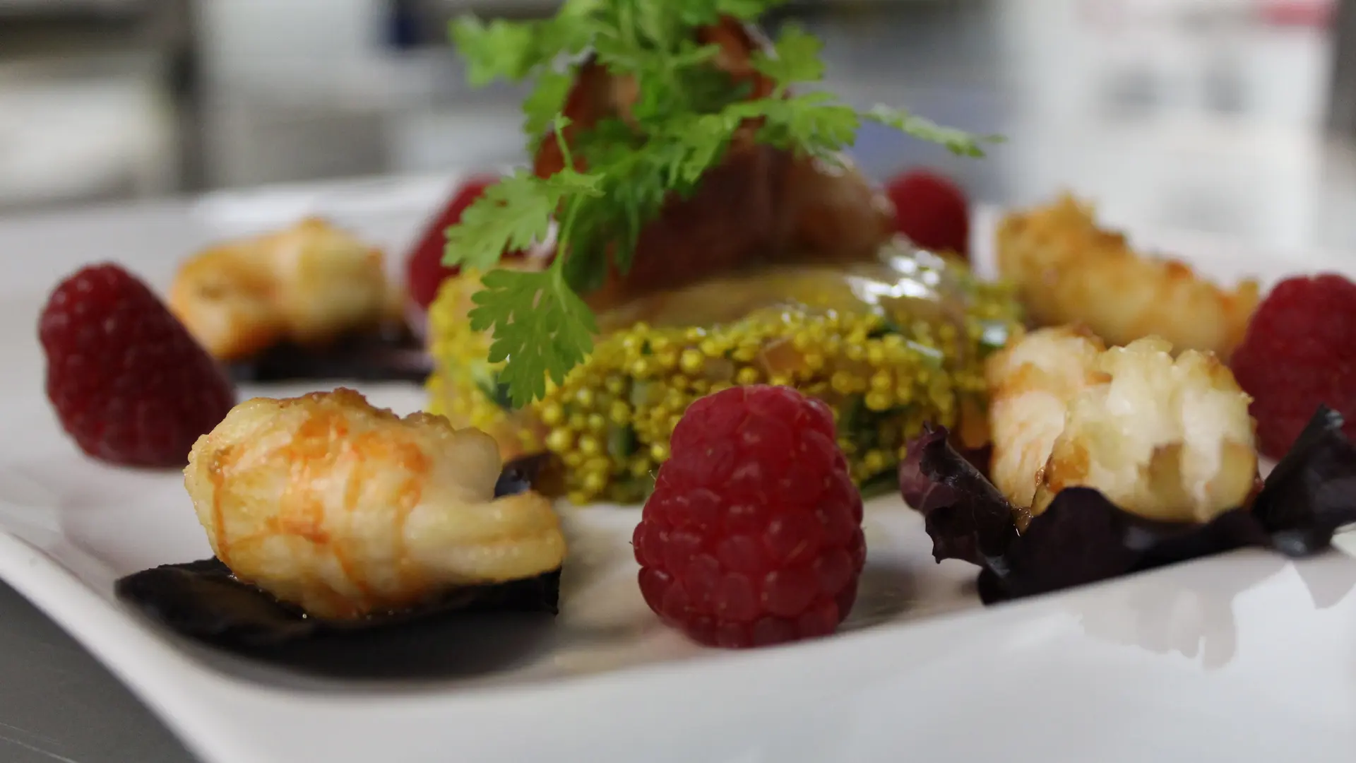 au_jardin_des_saveurs_Lavenay_Quinoa et Langoustines rôties aux Framboises