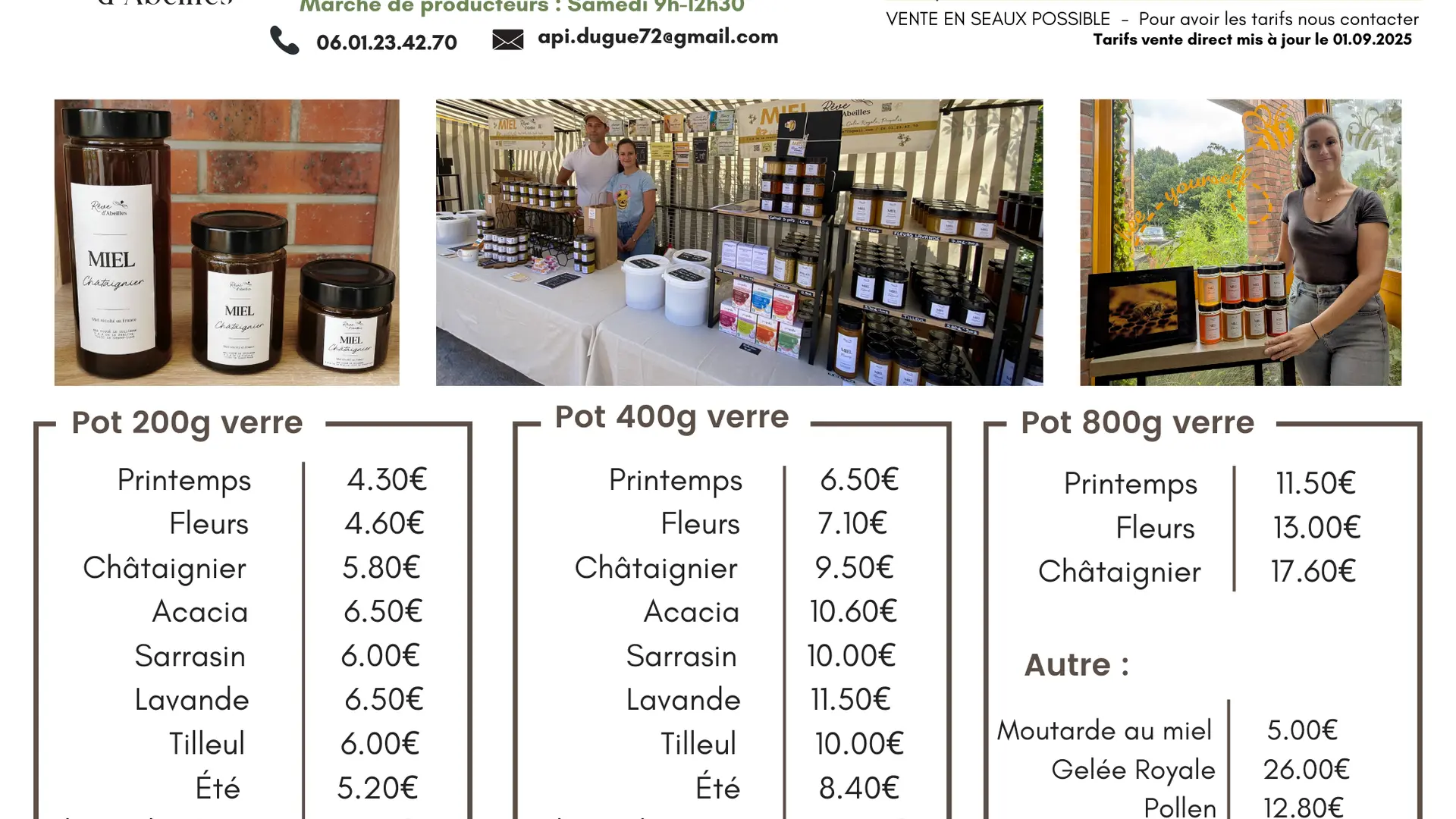 Tarif septembre 2025 Rêve d'Abeilles 3 Z.A De La Prairie Le grand-Lucé - 1