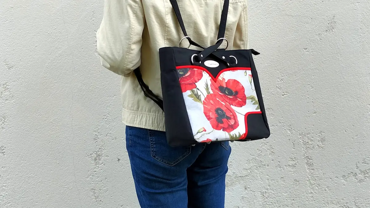 Sigalane sac Doriane décor coquelicots et uni noir