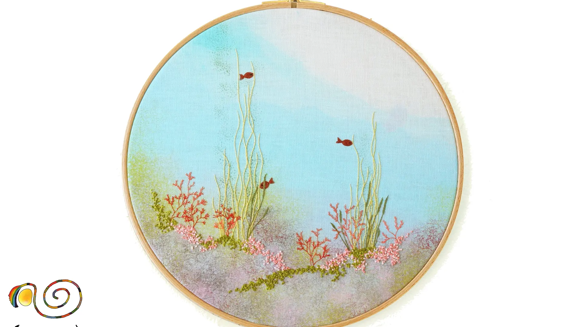 Tableau fond marin peinture et broderie