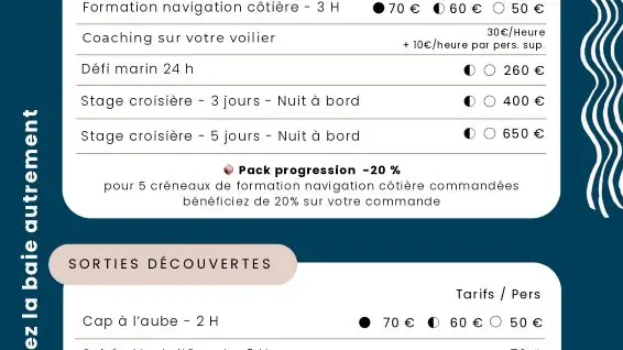 Tarifs Borde Ta voile