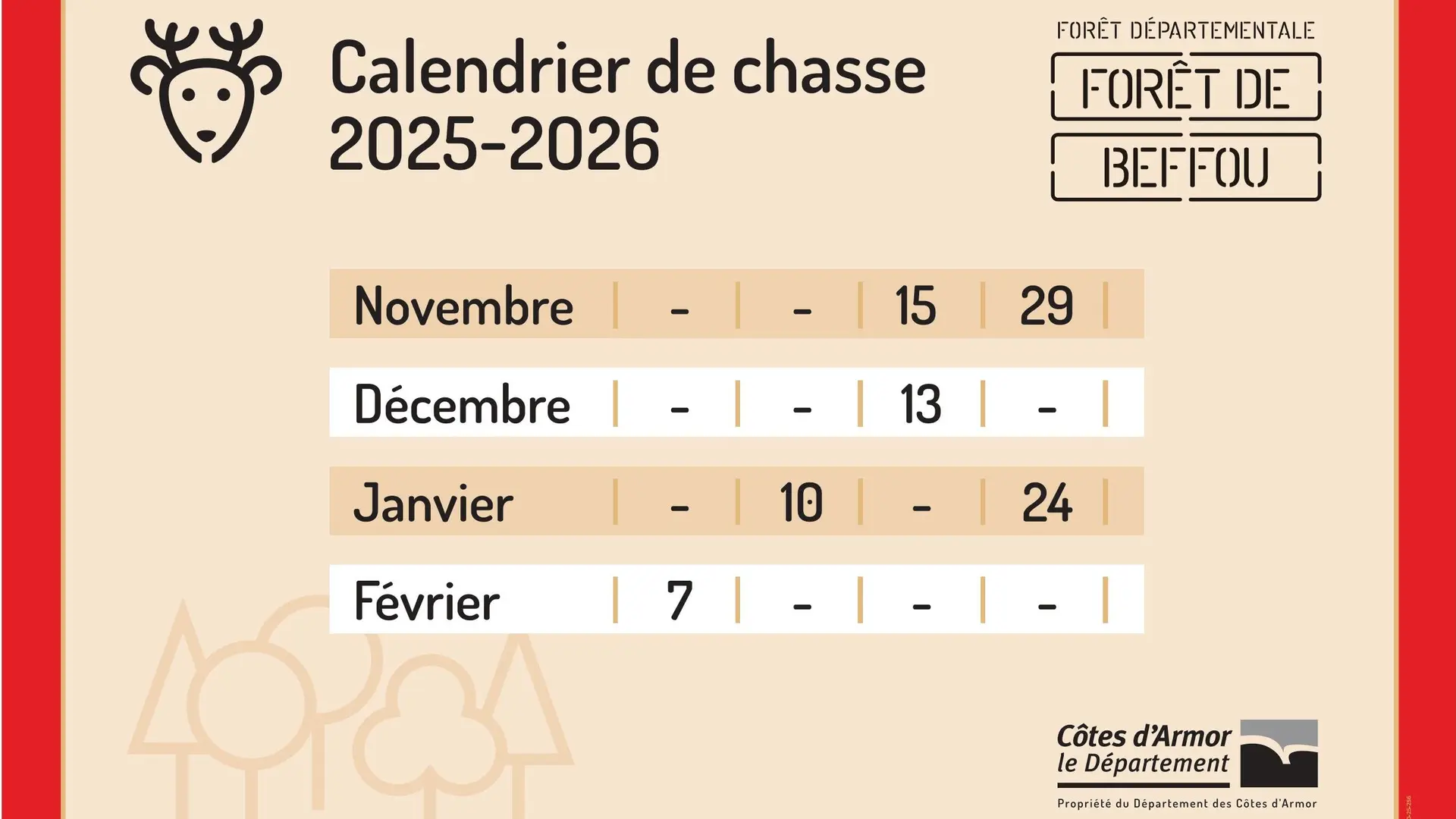 calendrier des chasses à Beffou hiver 2025-2026