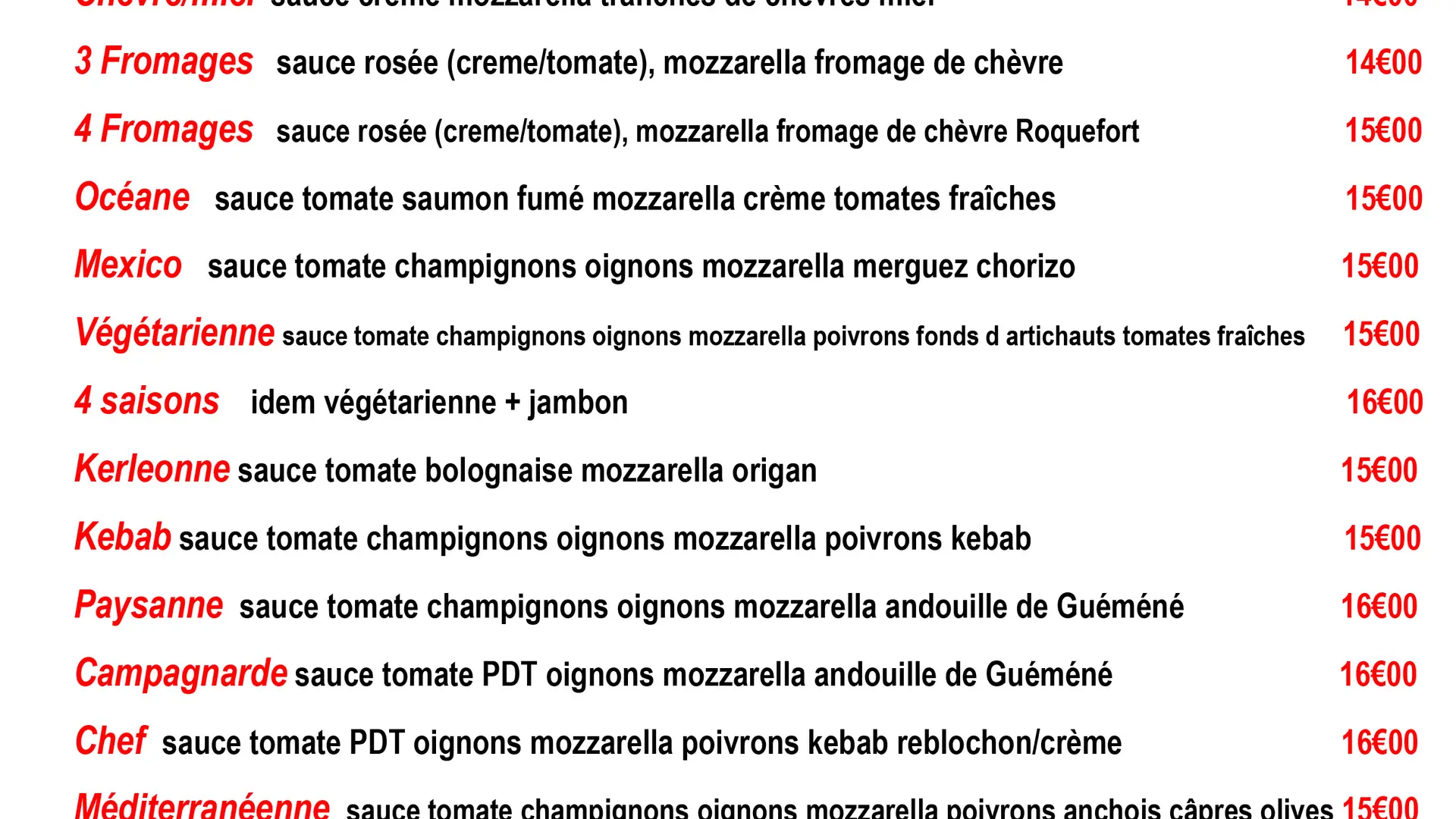 Menu ETE  La Pergola