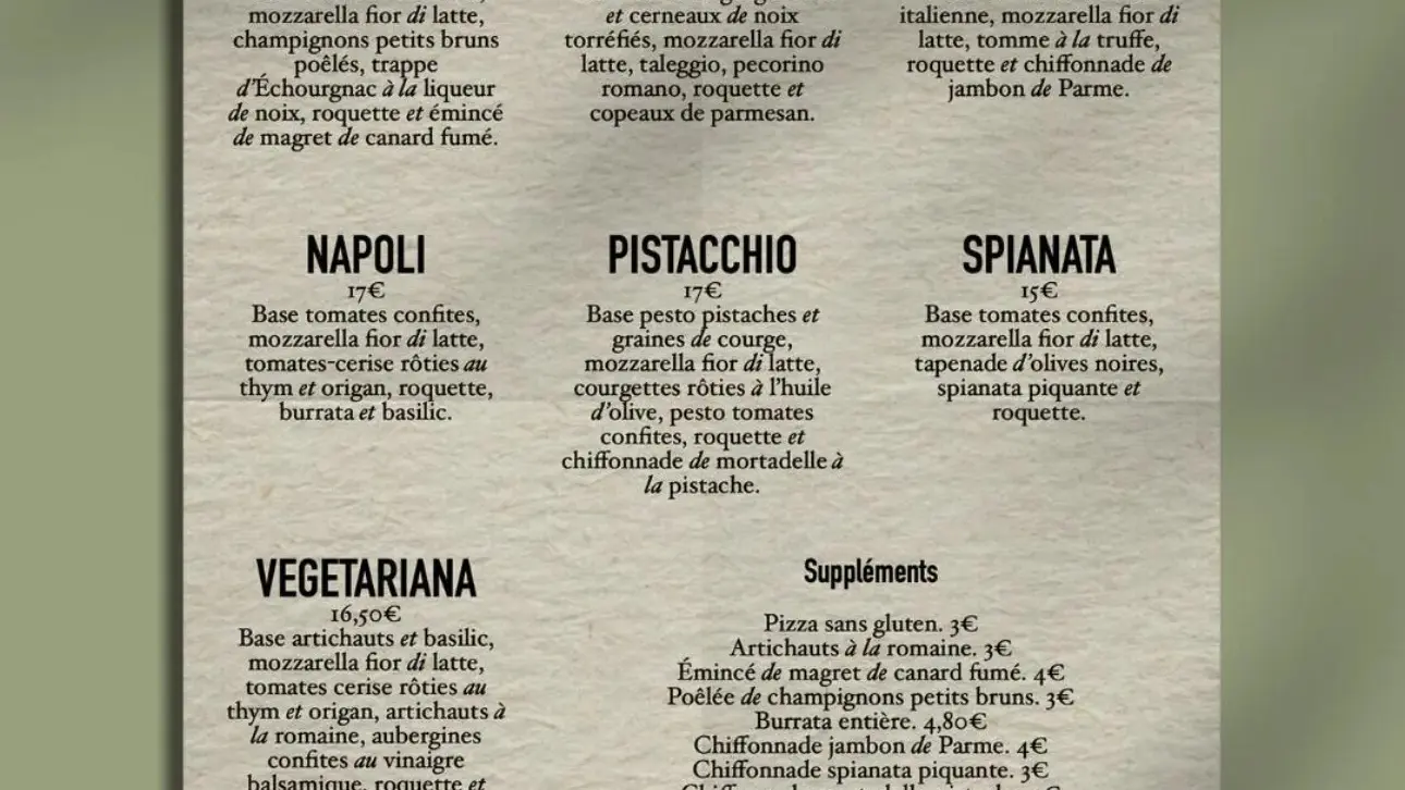 Carte Pizzas Louise Périgueux