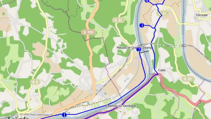 Itinéraire possible et points d'observation autour du cingle