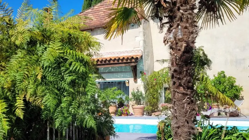 les marches menant à l'espace détente du gite Pierre Forte