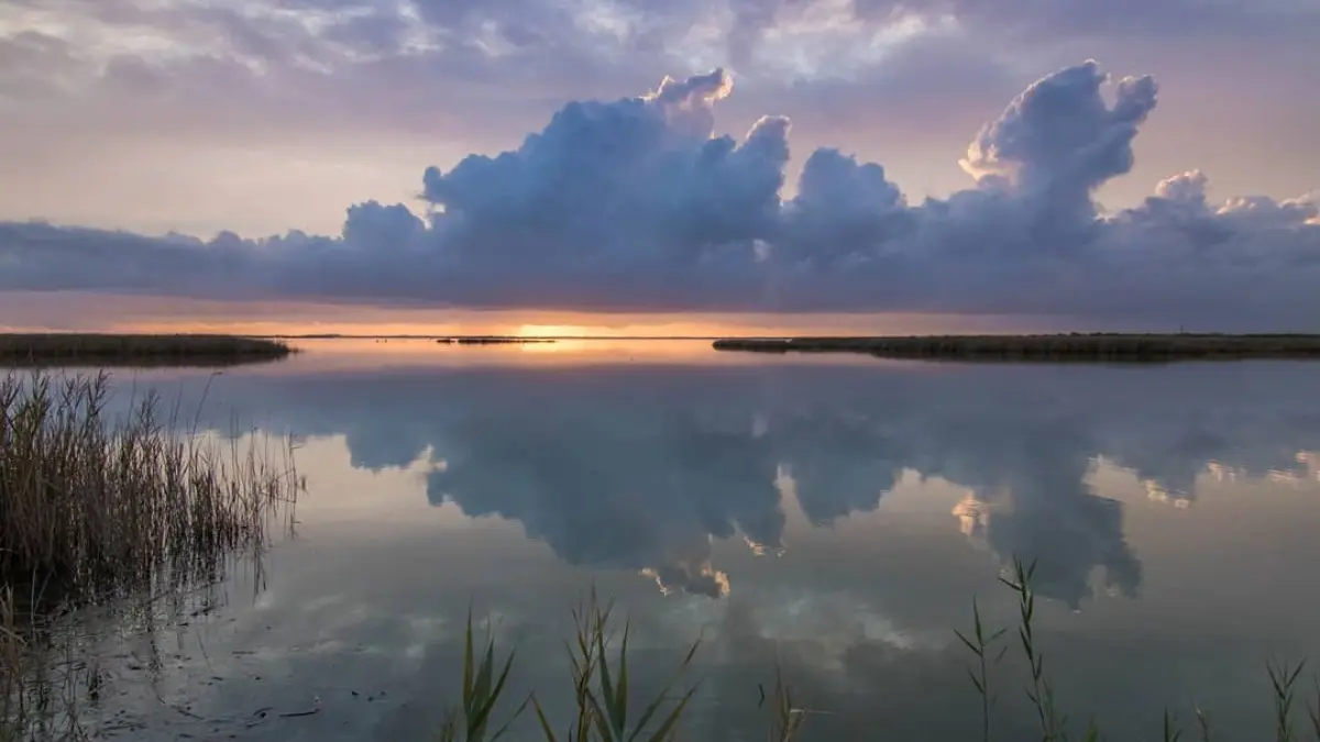 000-ACCROCHE COUCHER SOLEIL CAMARGUAIS1-mirroir sur étangs camarguais-déc19