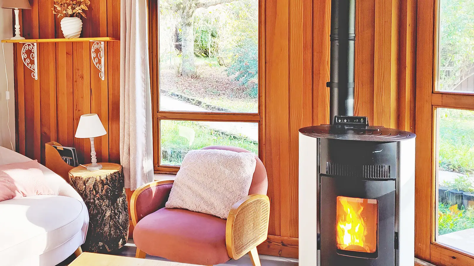 Salon chalet soie et poele