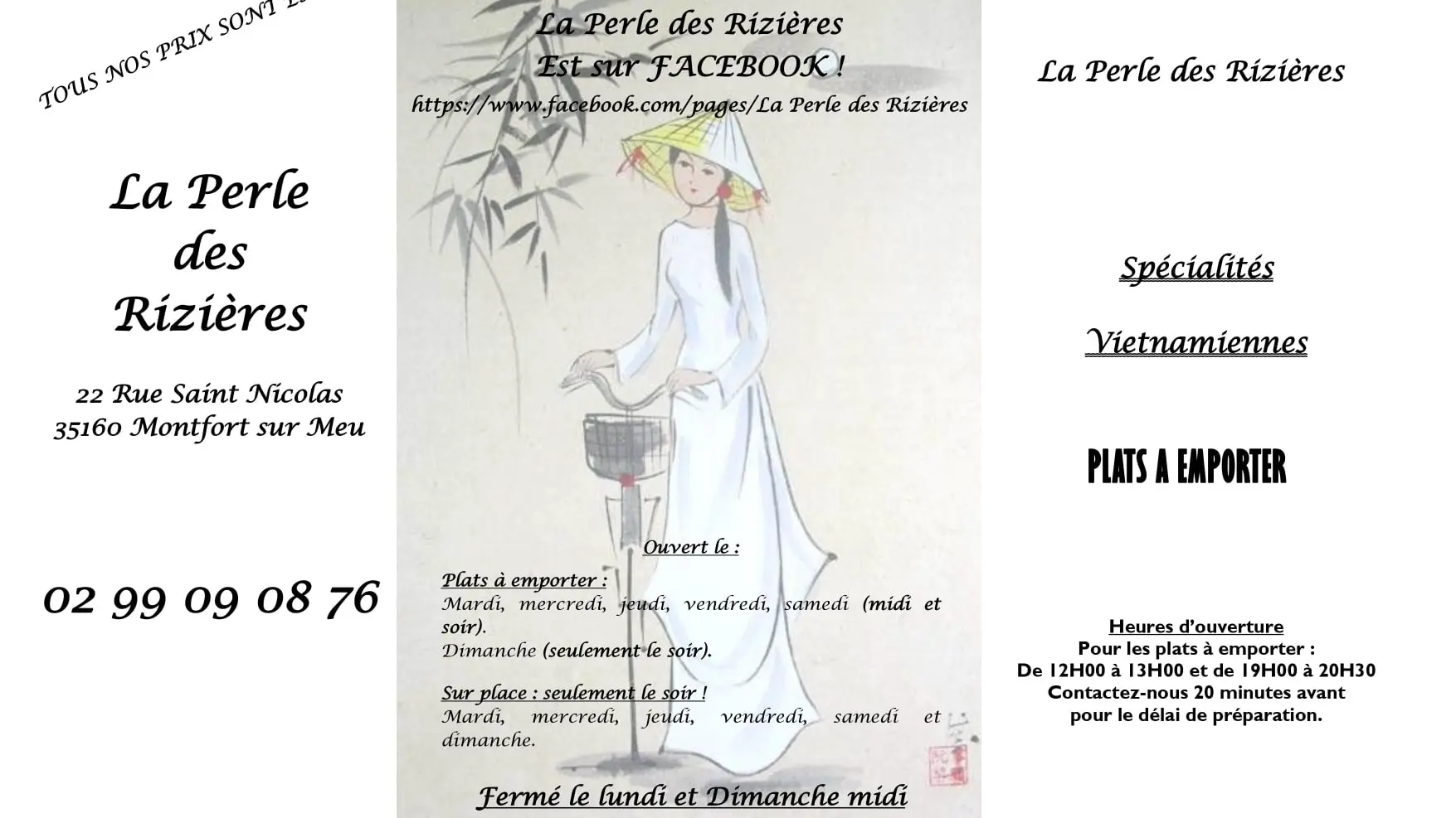 Menus Perles des Rizières