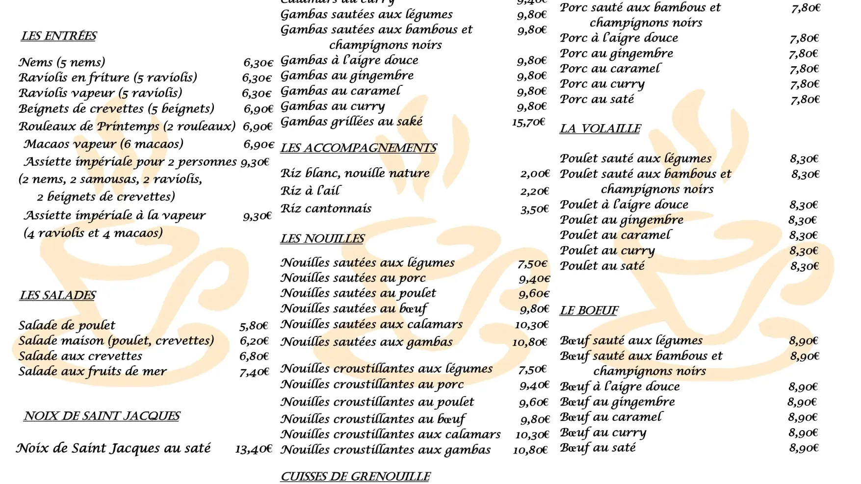 Menus Perles des Rizières