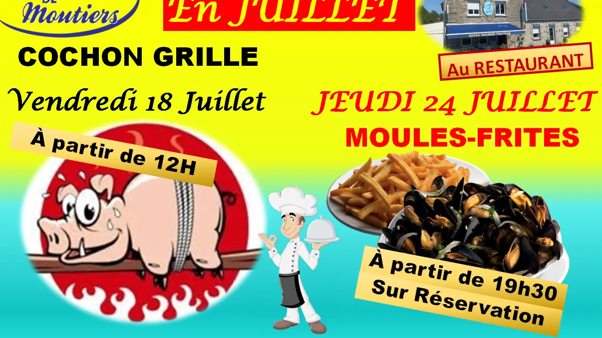 Cochon grillé Moules frites Auberge de Moutiers