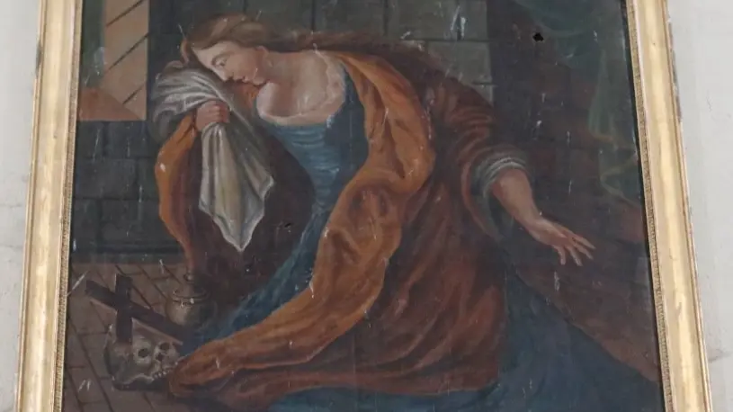 Eglise de Farges Tableau Marie-Madeline pénitente devant une croix et un crâne