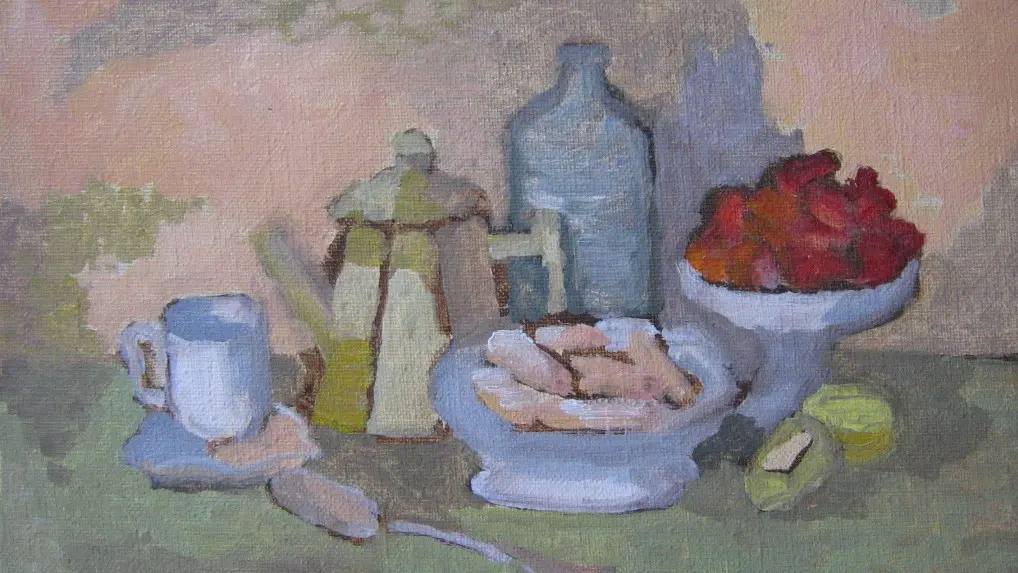 Nature-morte aux fraises et biscuits 27x22