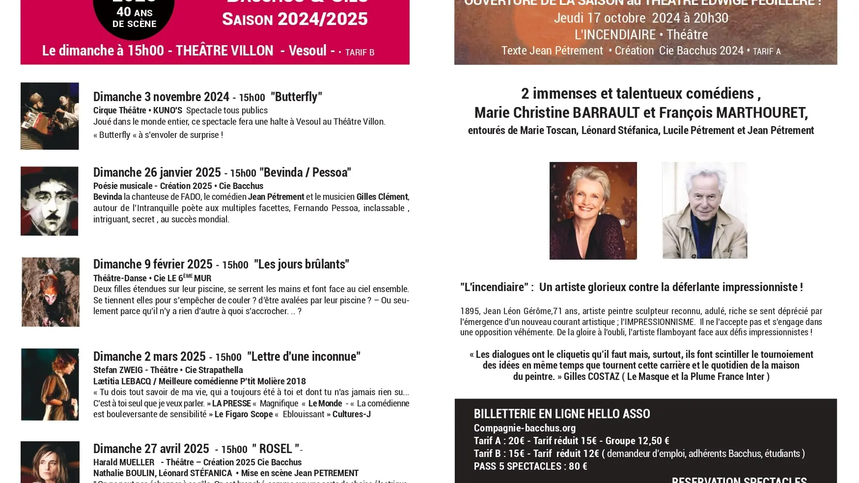 résumés SPECTACLES SAISON 2024 2025