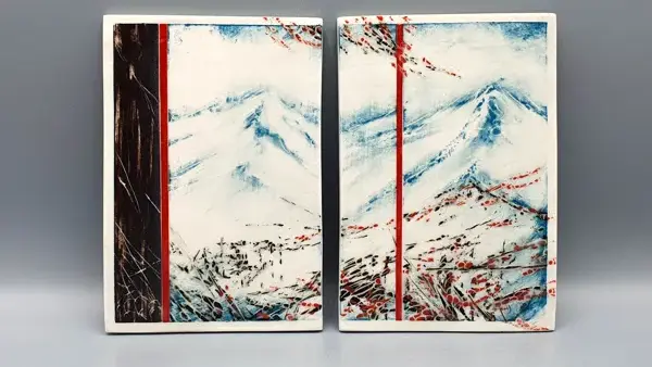 Tableau, diptyque, en porcelaine.