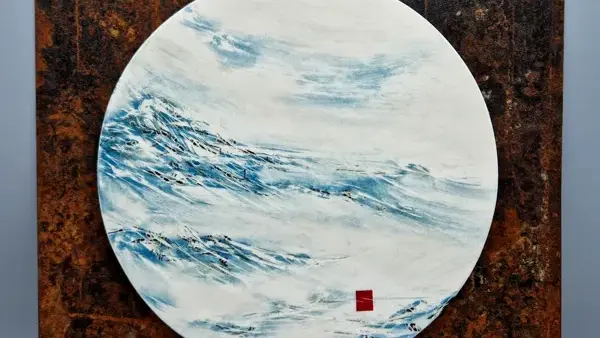 Tableau porcelaine fixé sur métal oxydé