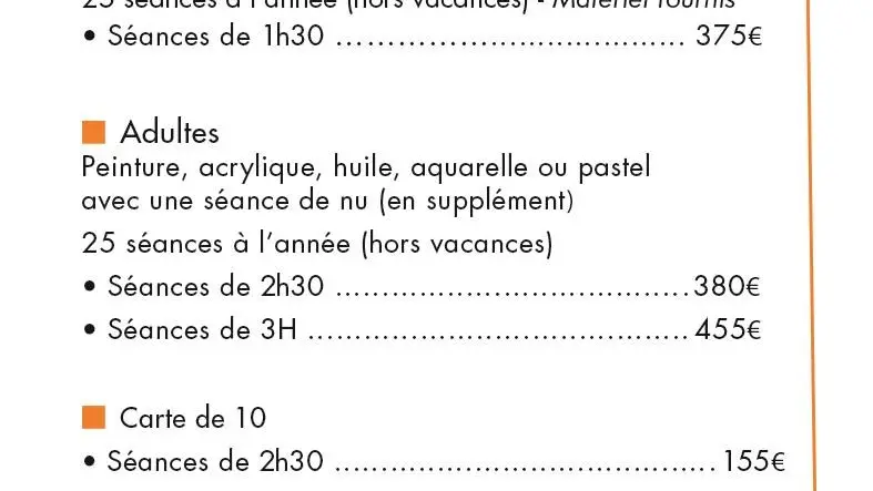 Tarifs activités