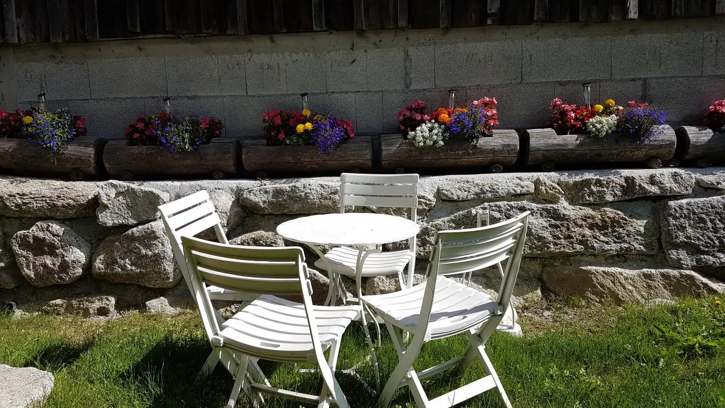 petit coin de verdure avec sa table et ses chaises.