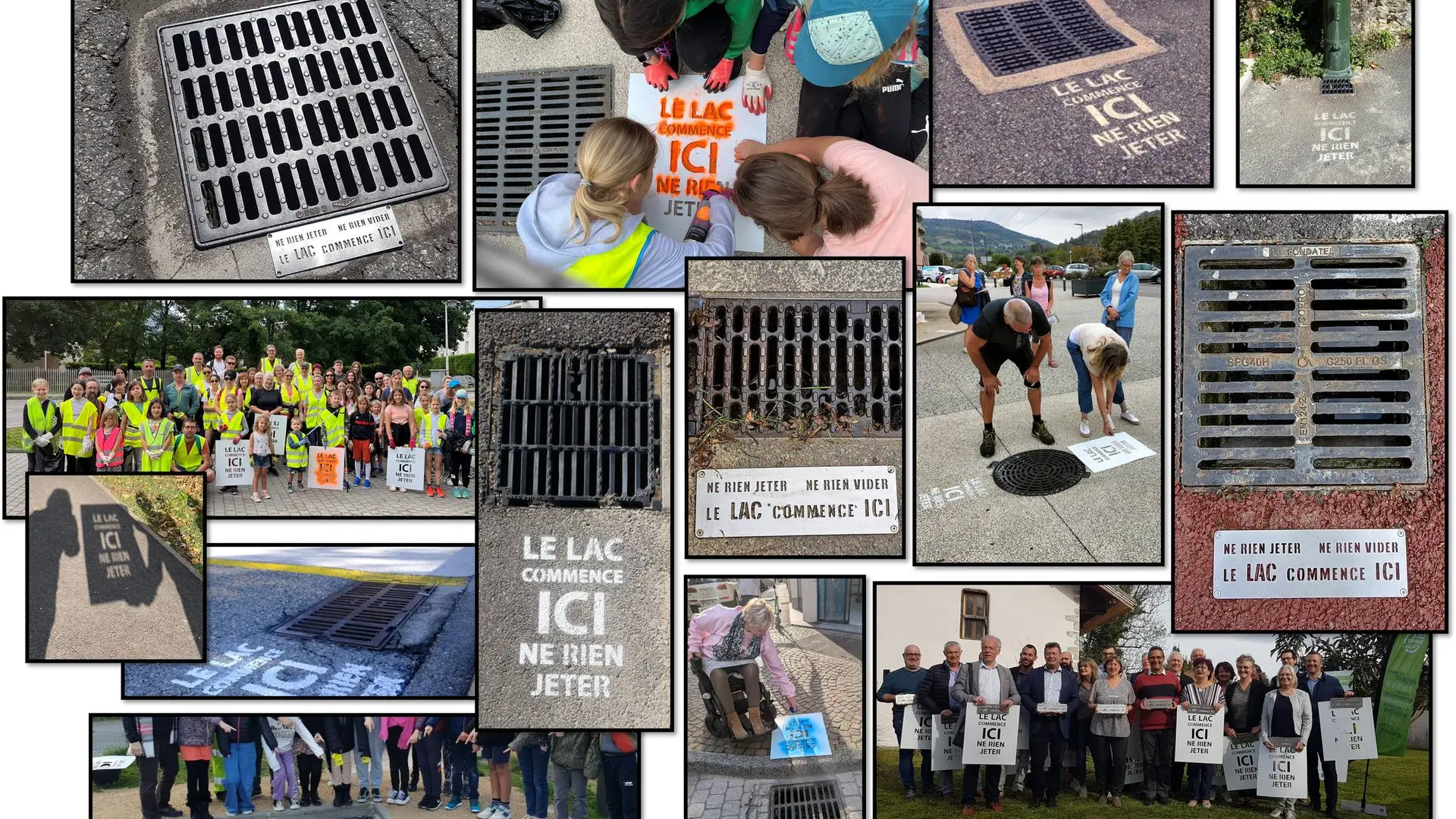Mosaïque de photos présentant les grilles d'eau pluviale