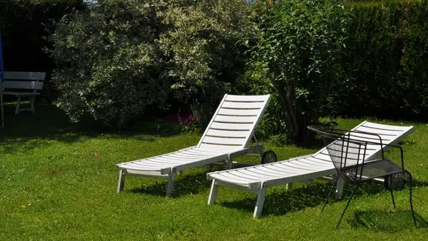 Le jardin avec ses bains de soleil