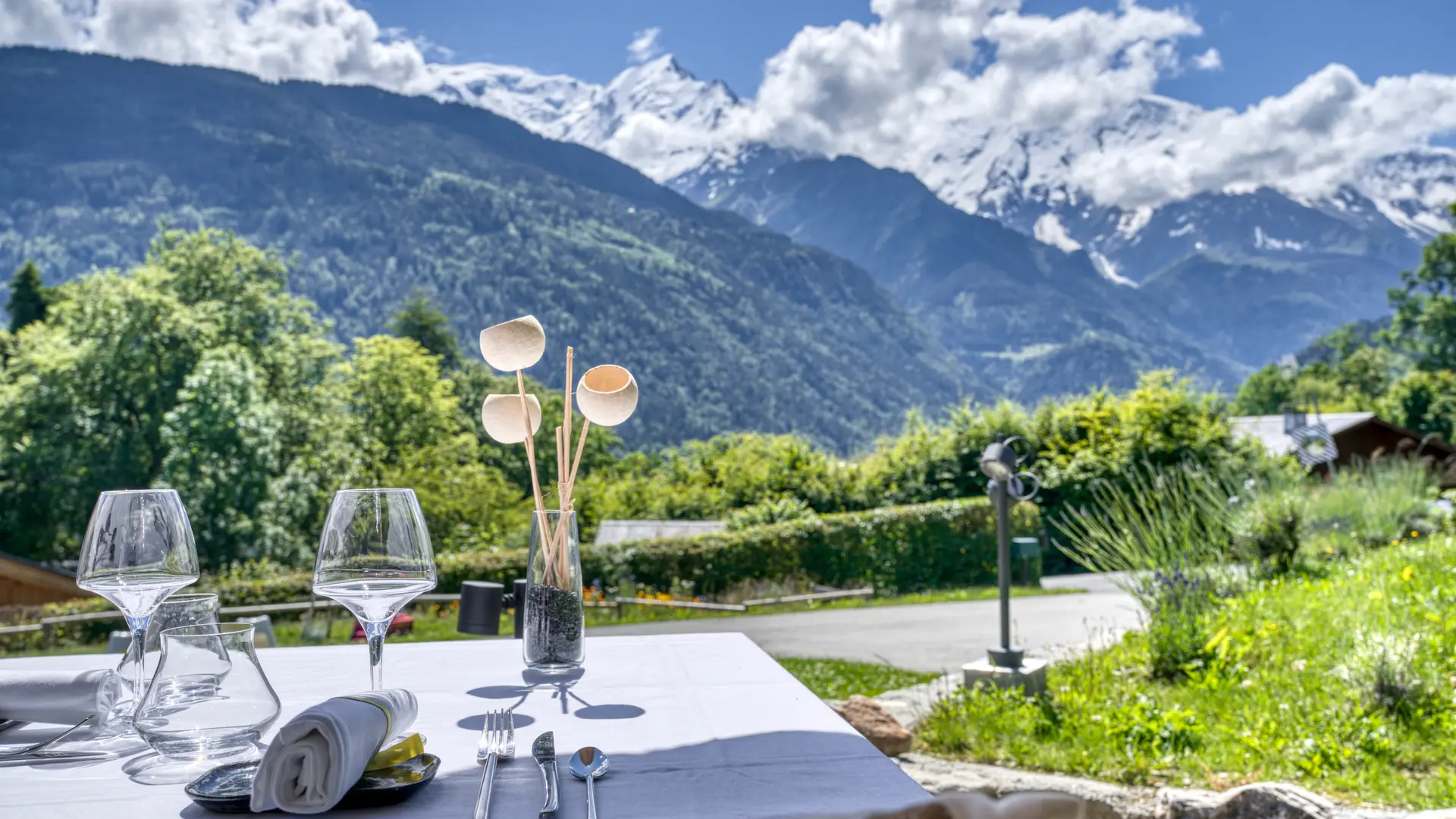 Vue sur les Dômes de Miage depuis la terrasse