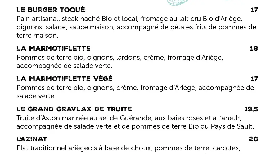 Carte des plats