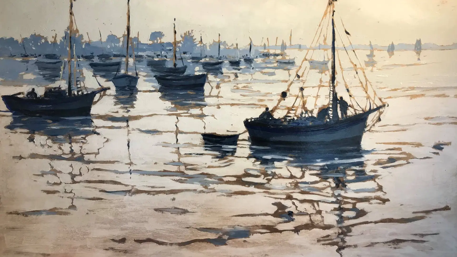 Œuvre avec voiliers