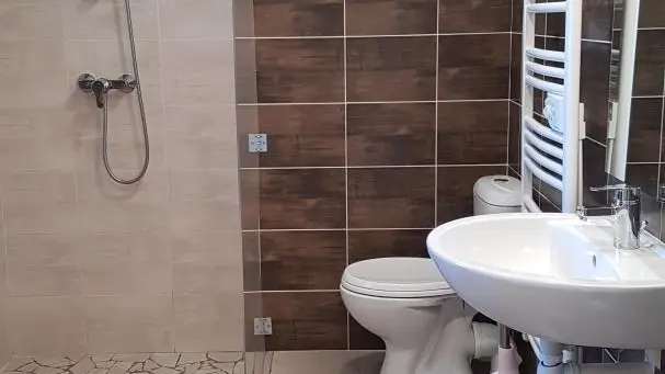 Salle d'eau avec douche italienne et WC.