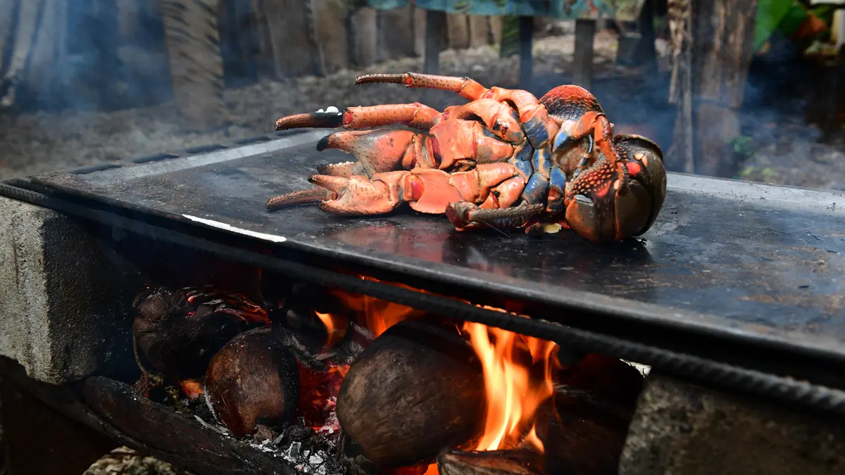 Wood-fired coconut crab