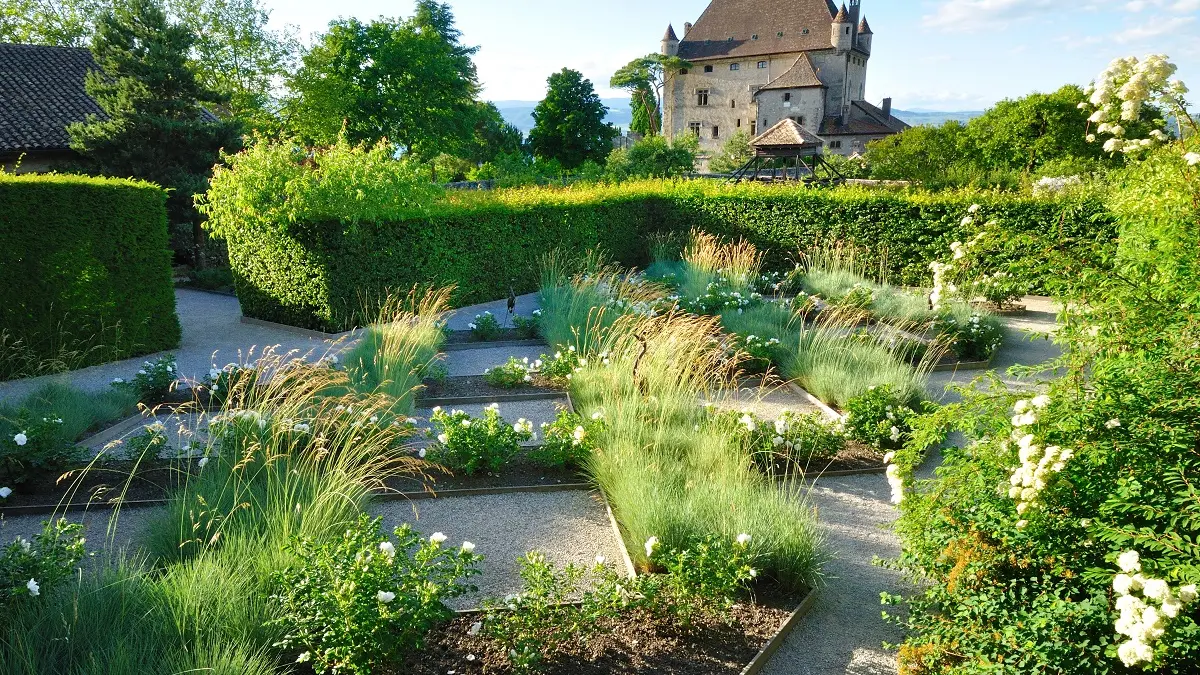 Tissage et vue sur le Château d'Yvoire