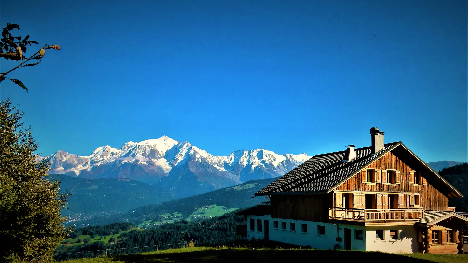 Vue sur l'arrière du chalet et Mont-Blanc