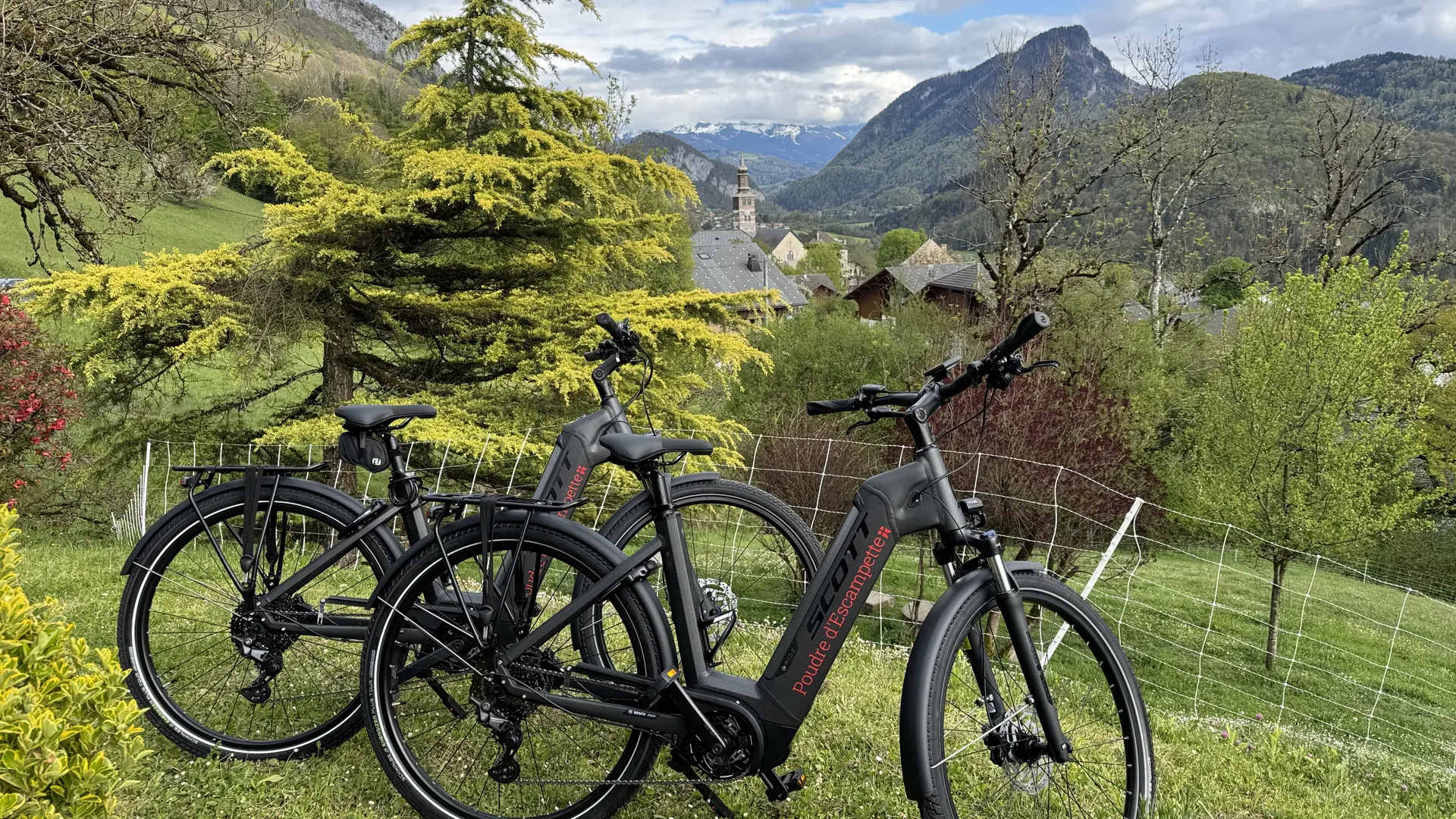 Deux vélos devant un pré