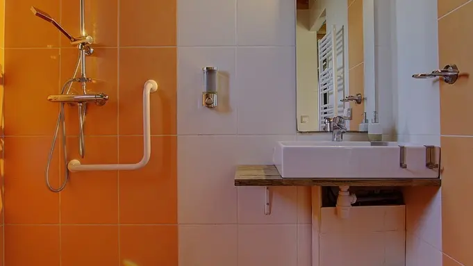 Salle de bain avec douche à l'italienne.
Adapté personnes en situation de handicap.
Le Grand Noyer Ambronay