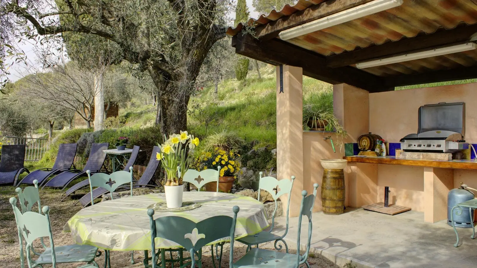 Terrasse, plancha et coin détente Gîte la Maison Blanche à Blausasc Gîtes de France Côte d'Azur Alpes-Maritimes