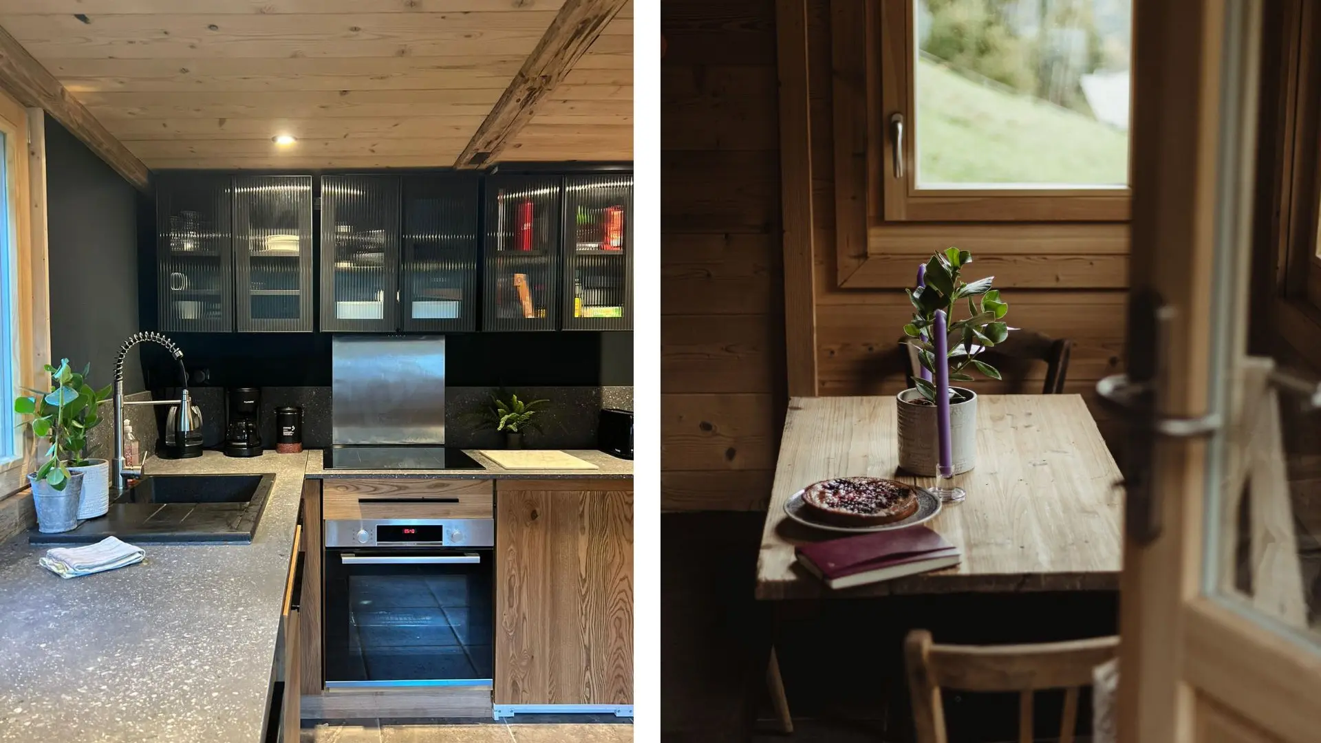 Cuisine équipée et coin repas du Mazot du Criou, Hébergement de vacances pour 4 personnes_Samoëns