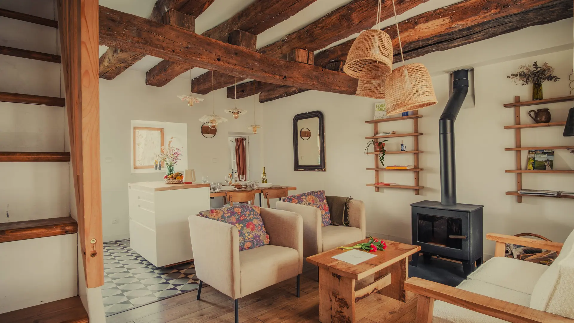 Gites les Pittoresques - La bignonette le salon au bord du feu